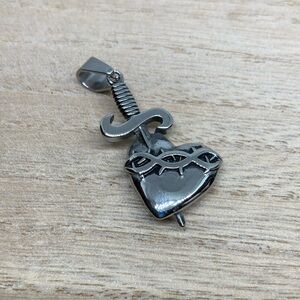 Silver Heart and Sword Dagger Pendant